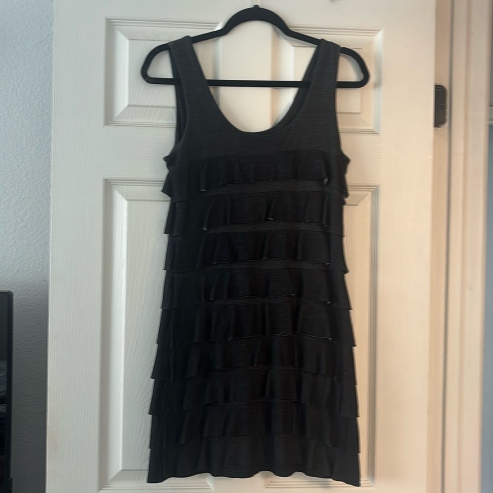 Stretchy knit denim-look dress with ruffles